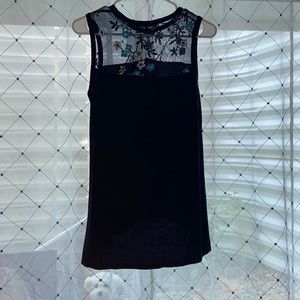navy blue mesh and flower tank